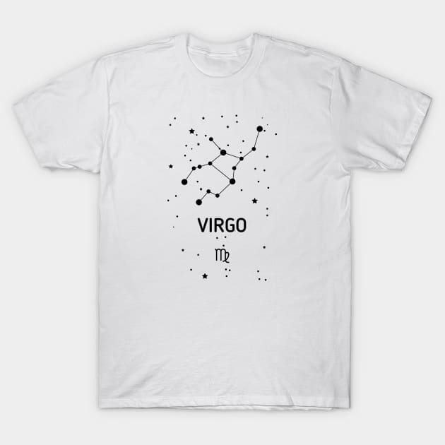 Virgo Zodiac Sign Constellation (Black Print) T-Shirt by The Cosmic Pharmacist